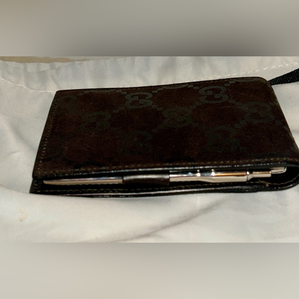 Gucci Brown Monogramed Suede Leather Notepad Holder with Pen. Rare collectors - Picture 5 of 11